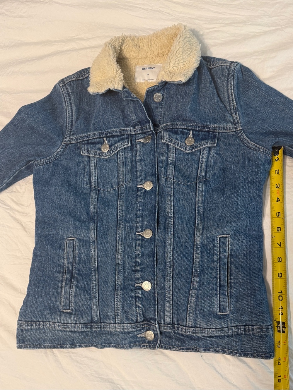 Old Navy Blue Denim Trucker Jacket Sherpa Lined Y2K Women’s Size Small - Picture 16 of 16